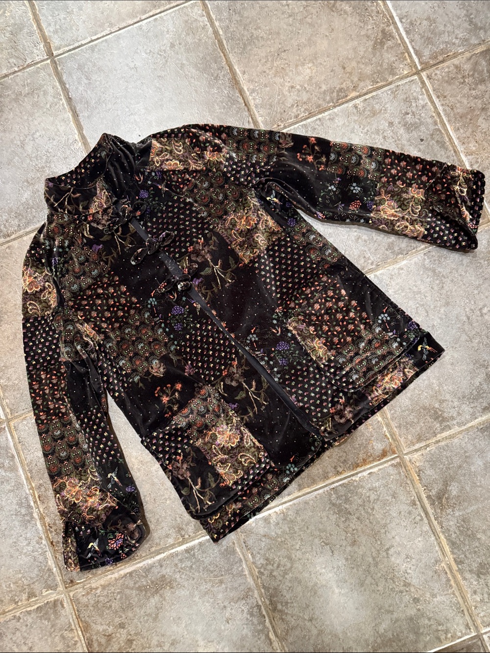 Vintage Black Velvet Floral Patchwork Blazer